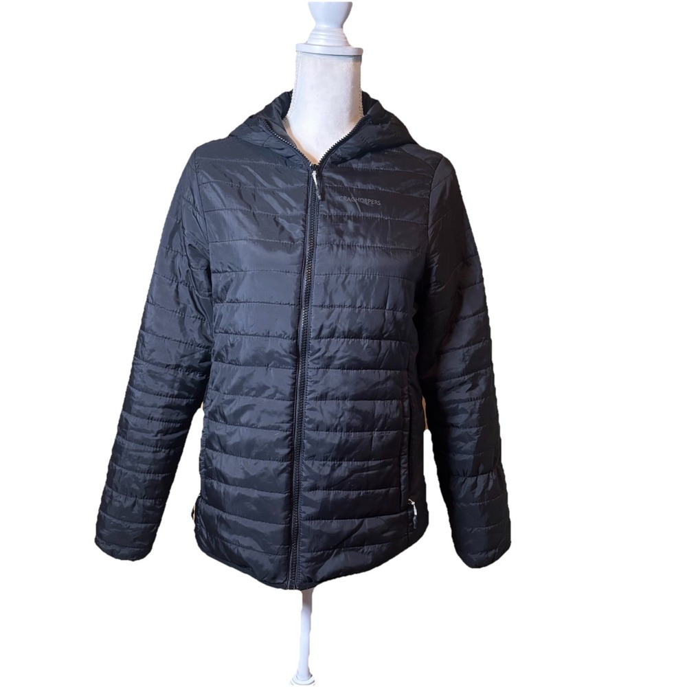 Craghoppers Women's Black‎ Quilted Hooded Jacket Zip Front US 6 UK 10